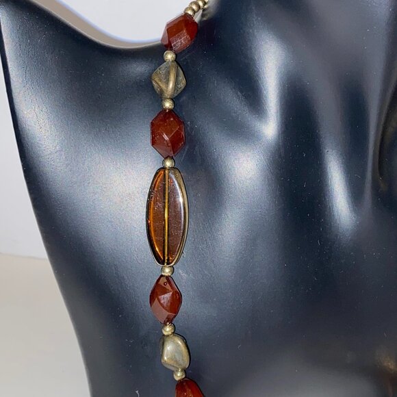 Vintage Long Necklace Brown Tones Plastic Beads 38 inches - Picture 4 of 6